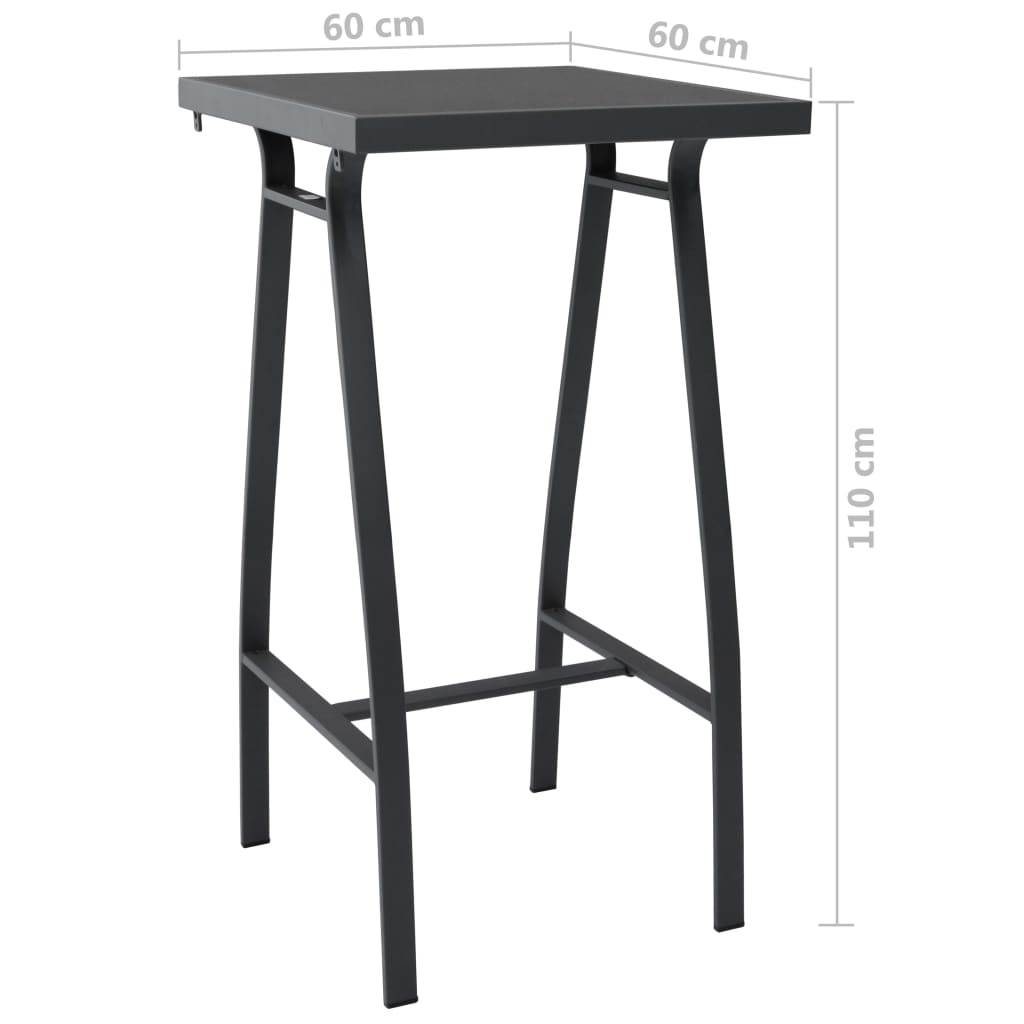 vidaXL Patio Bar Table Outdoor Counter Height Bar Table Black Tempered Glass-3