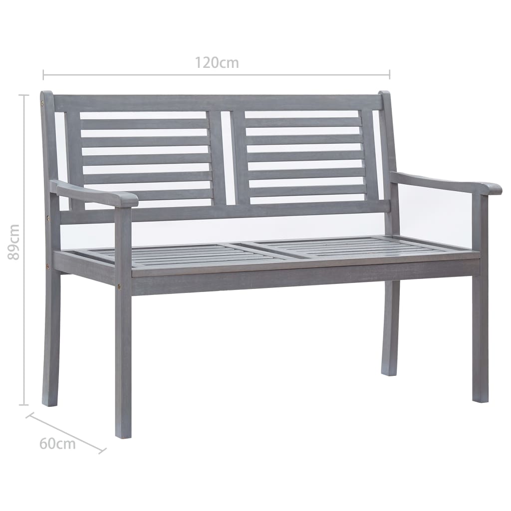vidaXL Patio Furniture 3 Seater Outdoor Patio Bench Gray Solid Wood Eucalyptus-2