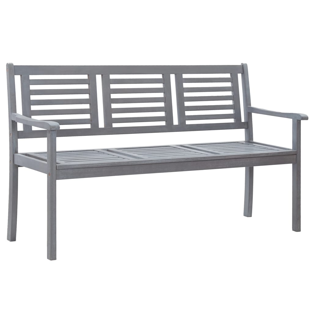 vidaXL Patio Furniture 3 Seater Outdoor Patio Bench Gray Solid Wood Eucalyptus-14