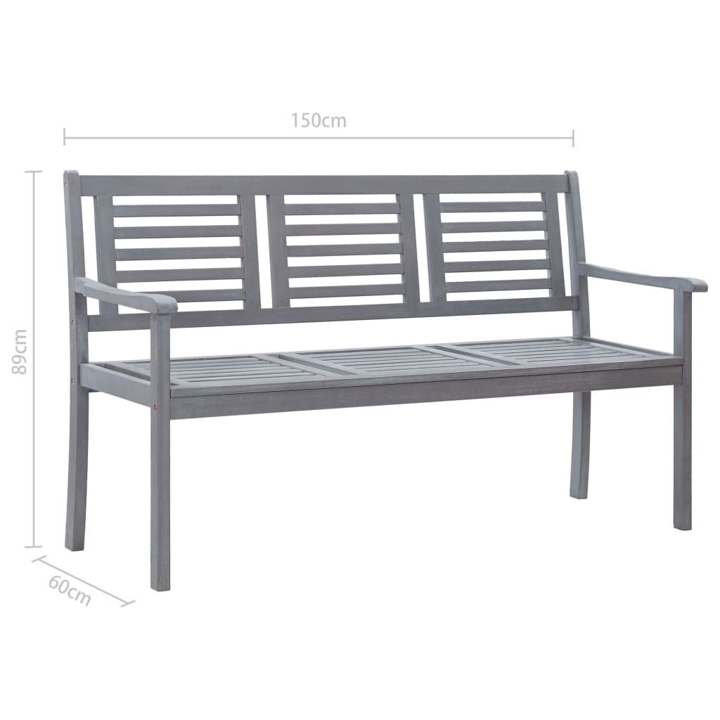 vidaXL Patio Furniture 3 Seater Outdoor Patio Bench Gray Solid Wood Eucalyptus-9