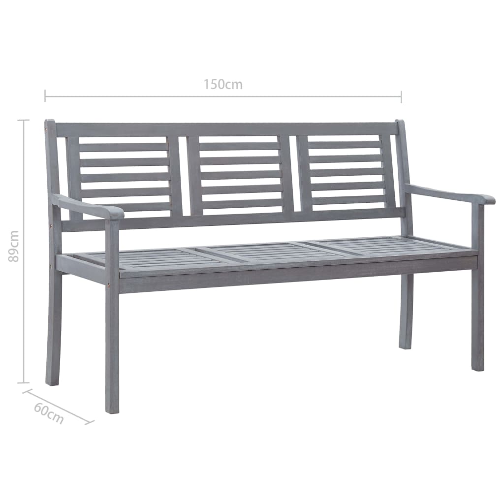 vidaXL Patio Furniture 3 Seater Outdoor Patio Bench Gray Solid Wood Eucalyptus-11