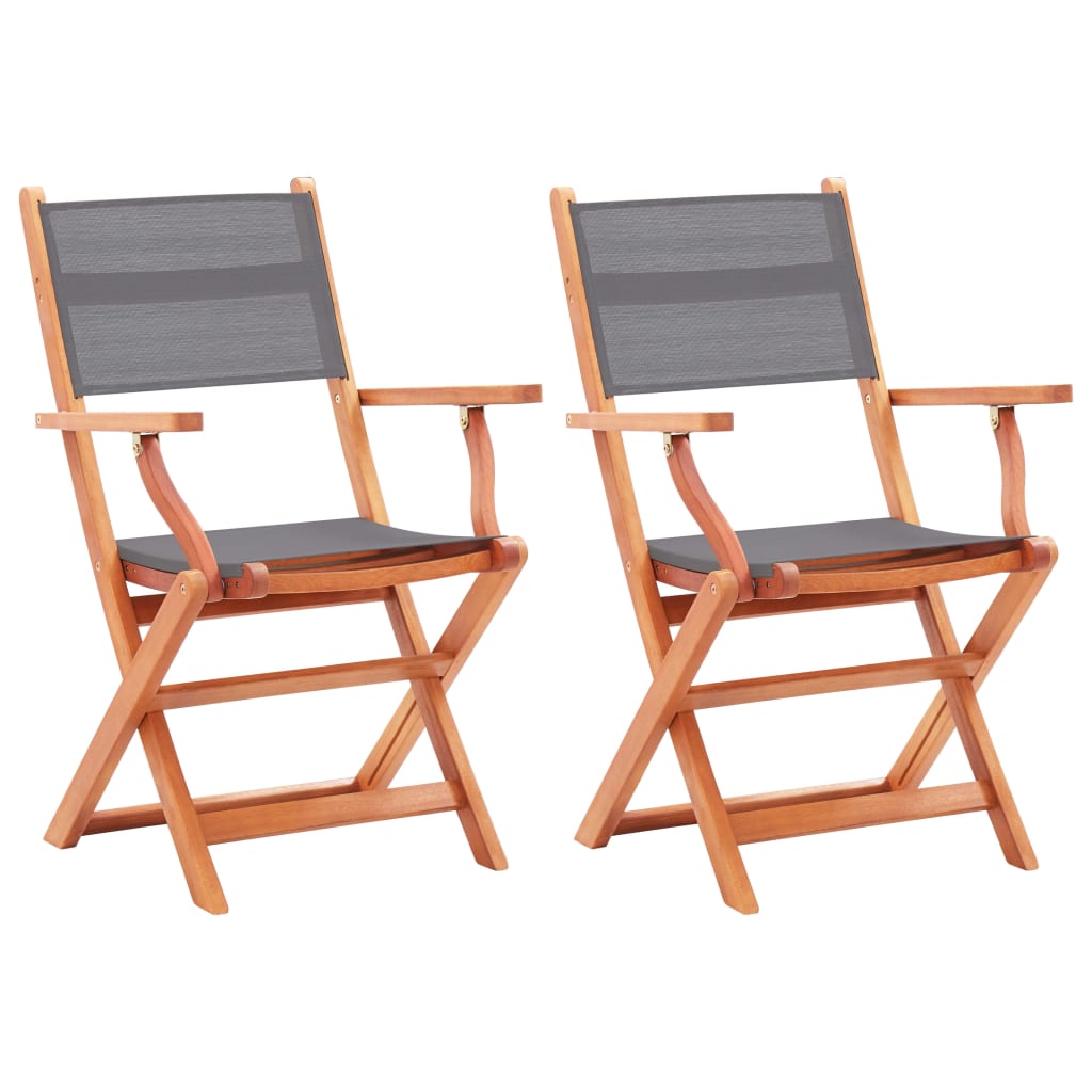 vidaXL Patio Folding Chairs Camping Chair Solid Wood Eucalyptus and Textilene-2