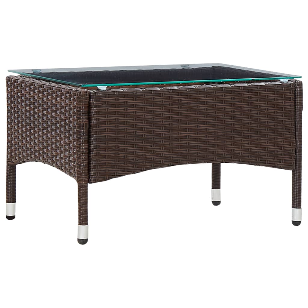 vidaXL Coffee Table Patio Garden Outdoor Side Table with Glass Top PE Rattan-0