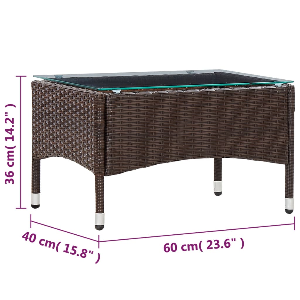 vidaXL Coffee Table Patio Garden Outdoor Side Table with Glass Top PE Rattan-10