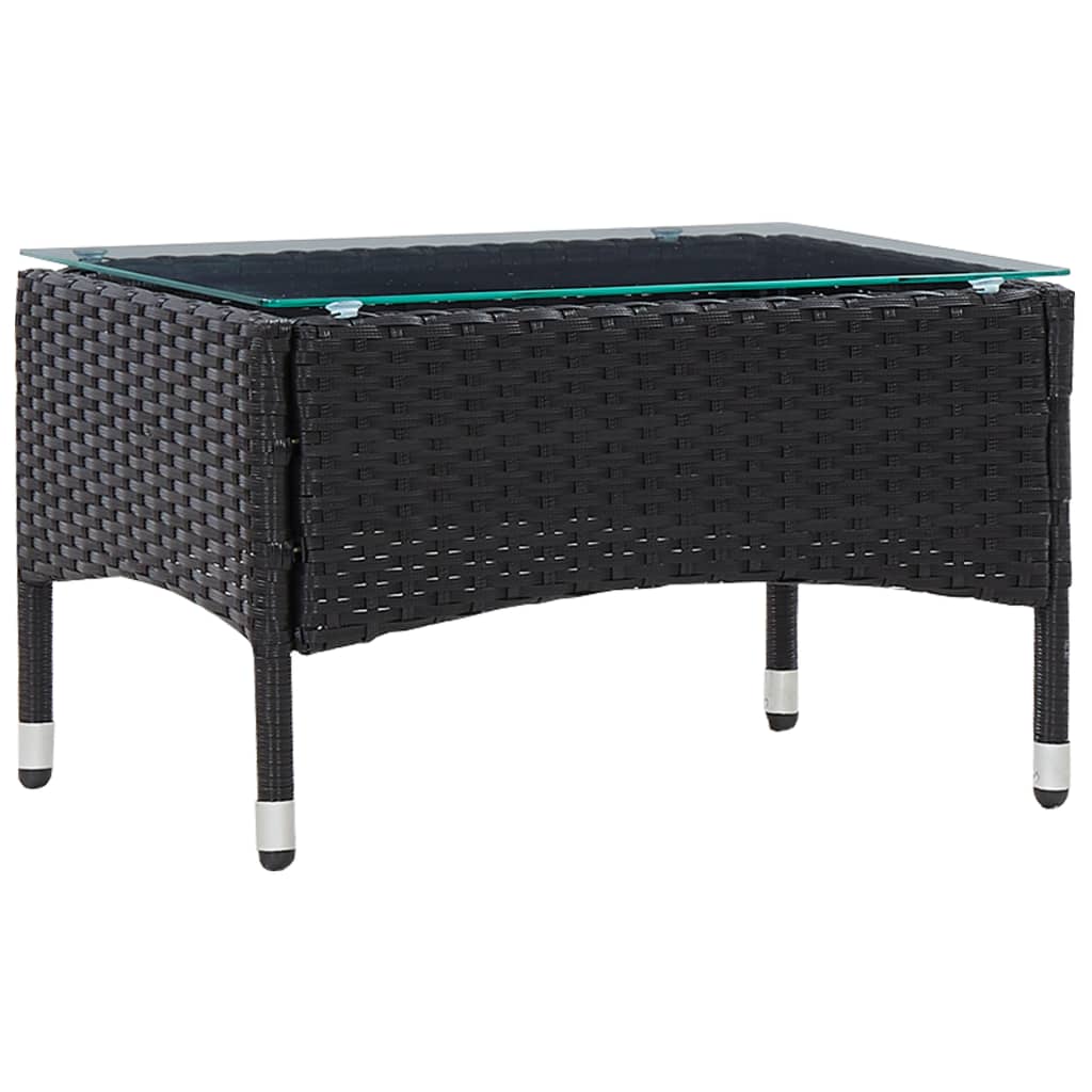 vidaXL Coffee Table Patio Garden Outdoor Side Table with Glass Top PE Rattan-12