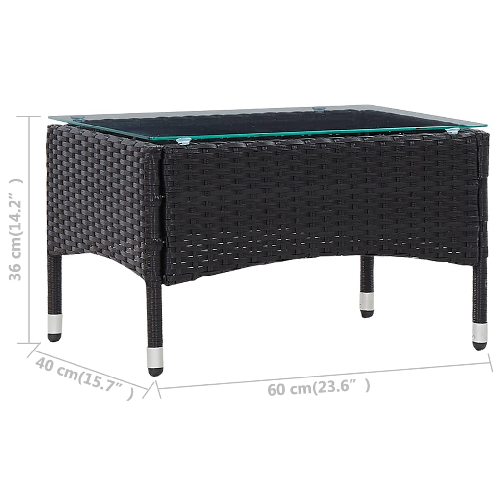 vidaXL Coffee Table Patio Garden Outdoor Side Table with Glass Top PE Rattan-13