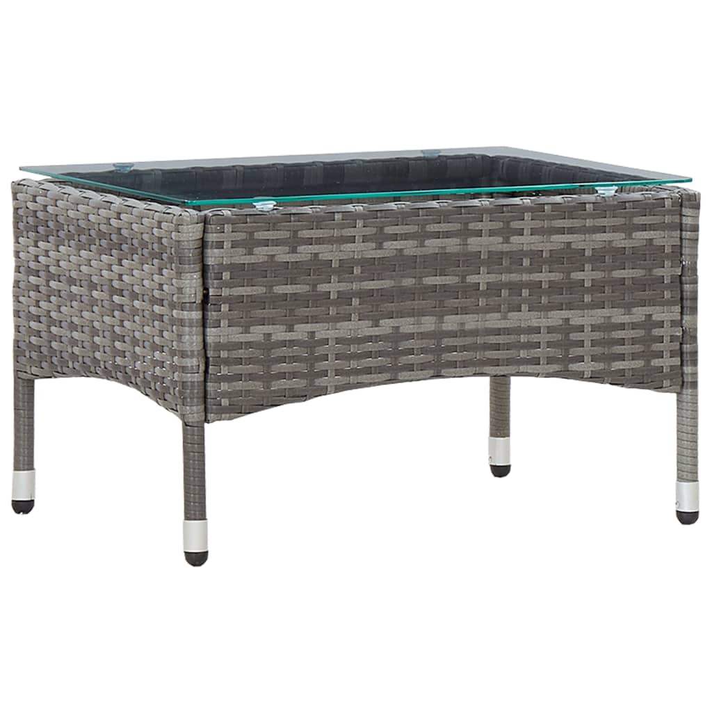 vidaXL Coffee Table Patio Garden Outdoor Side Table with Glass Top PE Rattan-3