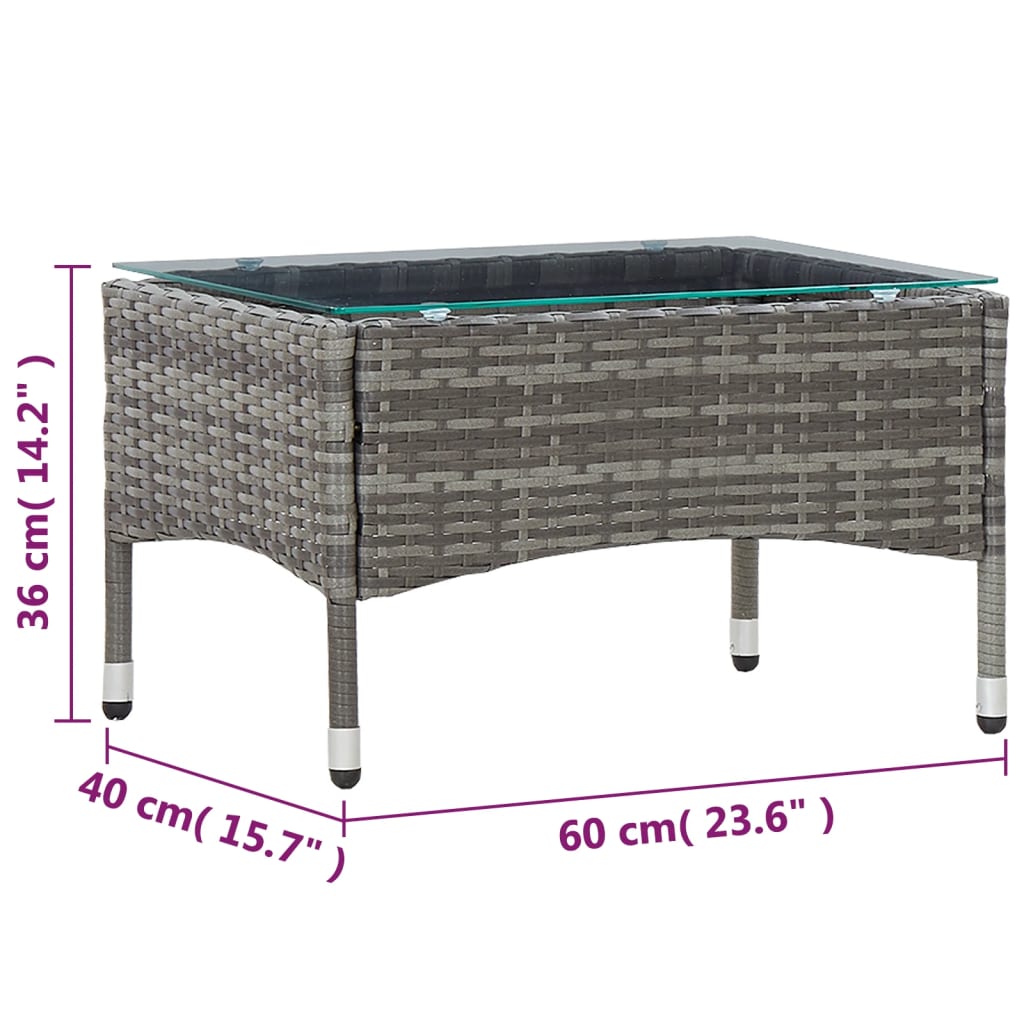 vidaXL Coffee Table Patio Garden Outdoor Side Table with Glass Top PE Rattan-11