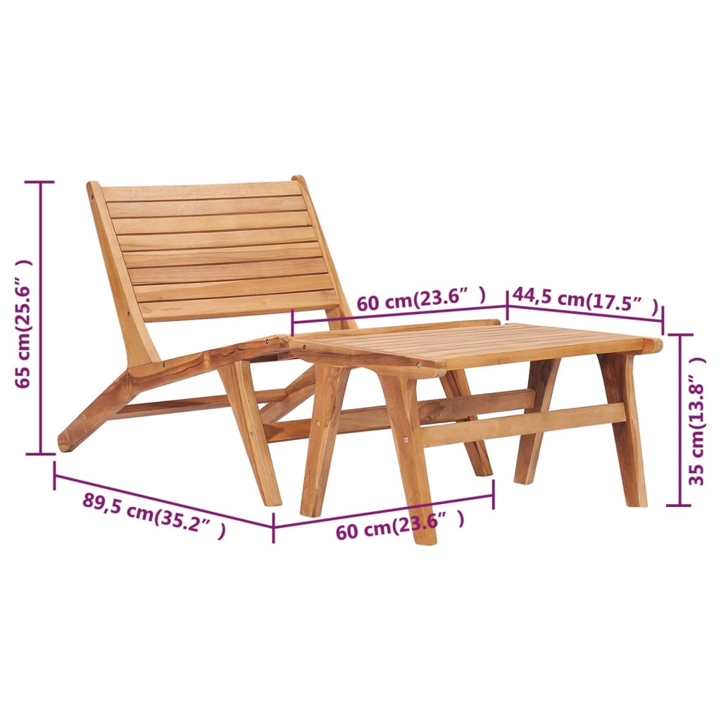 vidaXL Patio Chair with Footrest Solid Teak Wood-0