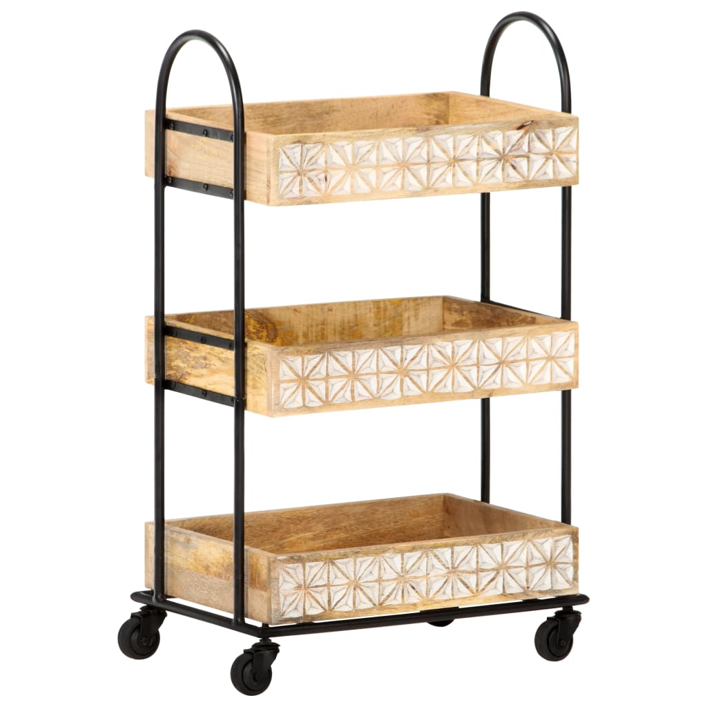 vidaXL 3-Tier Kitchen Trolley 18.1"x11.8"x29.9" Solid Mango Wood-10