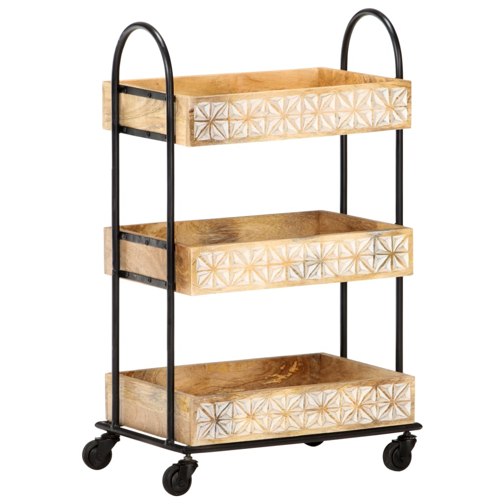 vidaXL 3-Tier Kitchen Trolley 18.1"x11.8"x29.9" Solid Mango Wood-7