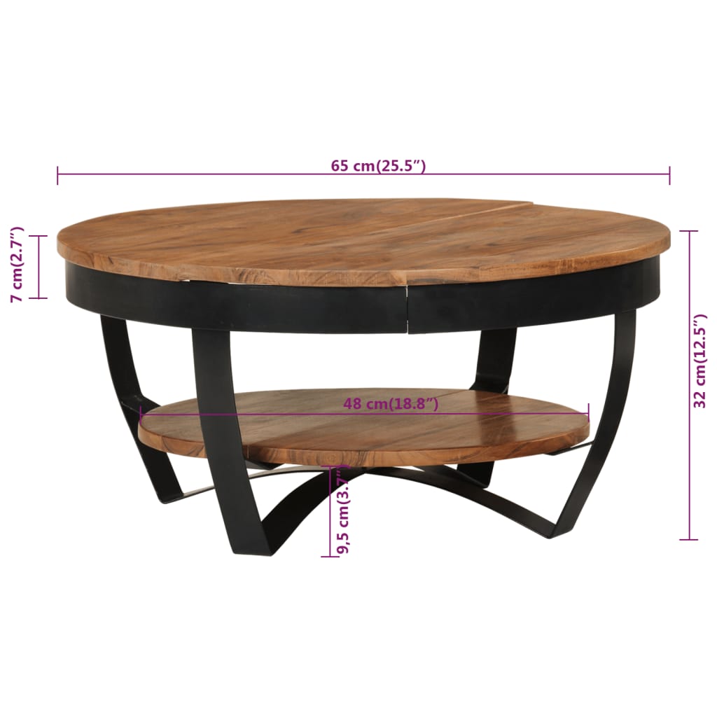 vidaXL Coffee Table 25.6"x25.6"x12.6" Solid Acacia Wood-6