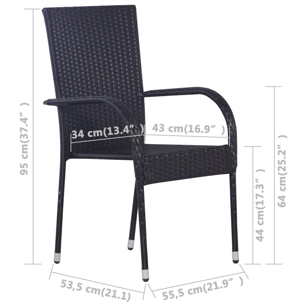 vidaXL Stackable Patio Chairs Outdoor Wicker Patio Dining Chair Poly Rattan-3