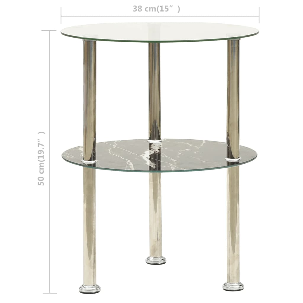 vidaXL 2-Tier Side Table Transparent & Black 15" Tempered Glass-4