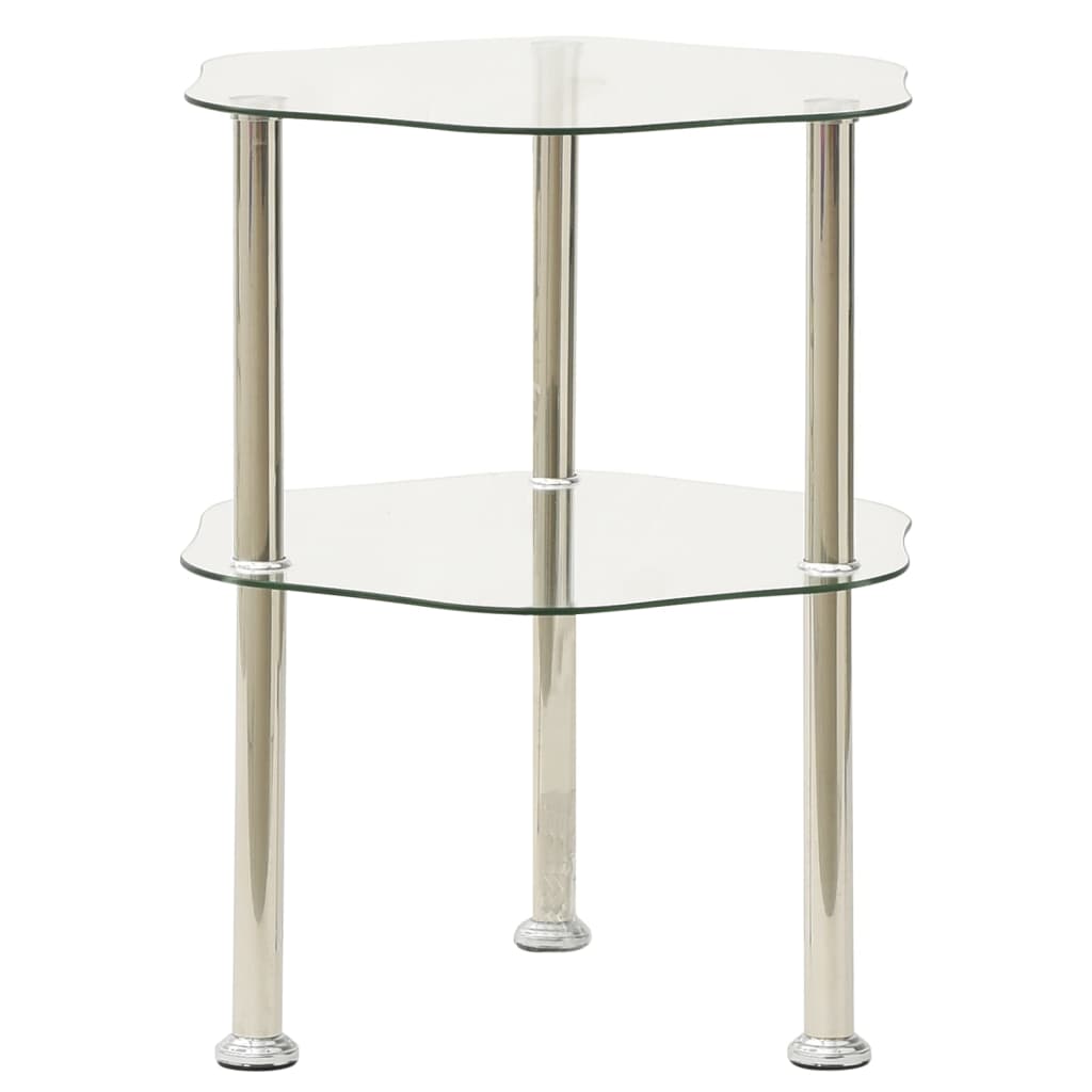 vidaXL 2-Tier Side Table Transparent 15"x15"x19.7" Tempered Glass-0