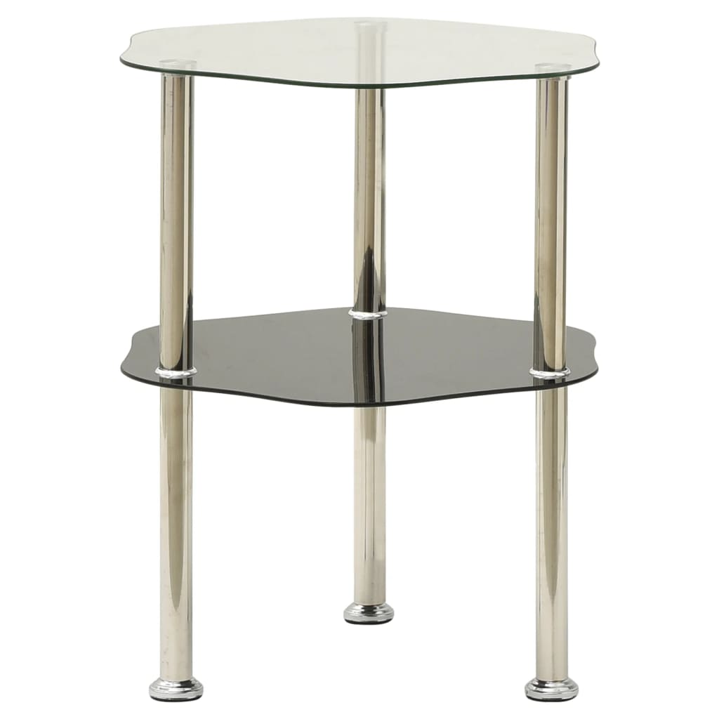 vidaXL 2-Tier Side Table Transparent & Black 15"x15"x19.7" Tempered Glass-0