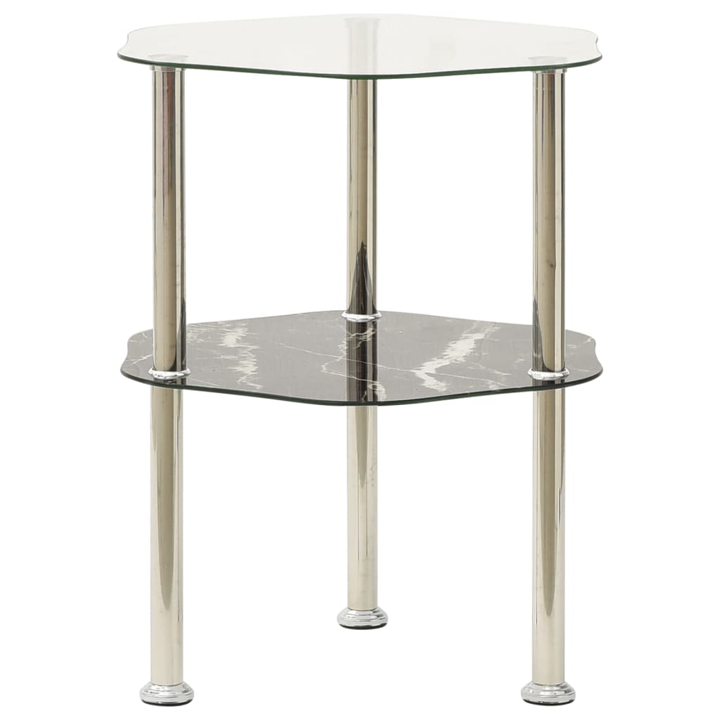 vidaXL 2-Tier Side Table Transparent & Black 15"x15"x19.7" Tempered Glass-0