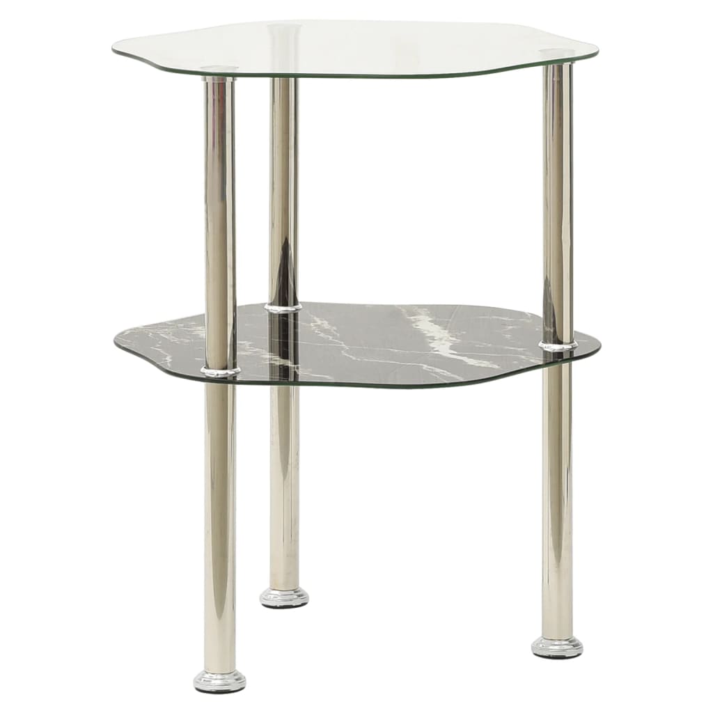 vidaXL 2-Tier Side Table Transparent & Black 15"x15"x19.7" Tempered Glass-1