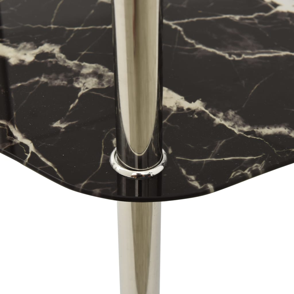 vidaXL 2-Tier Side Table Transparent & Black 15"x15"x19.7" Tempered Glass-3