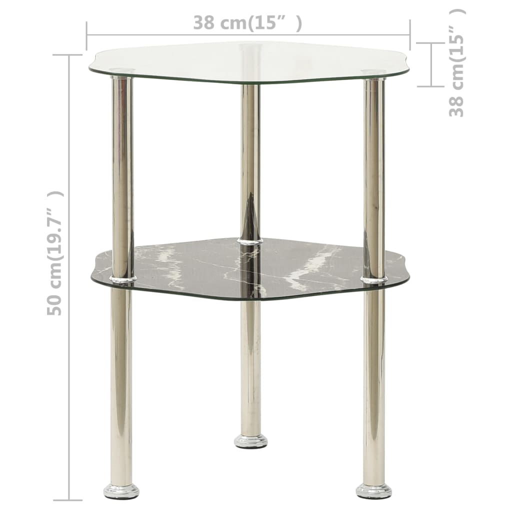 vidaXL 2-Tier Side Table Transparent & Black 15"x15"x19.7" Tempered Glass-4