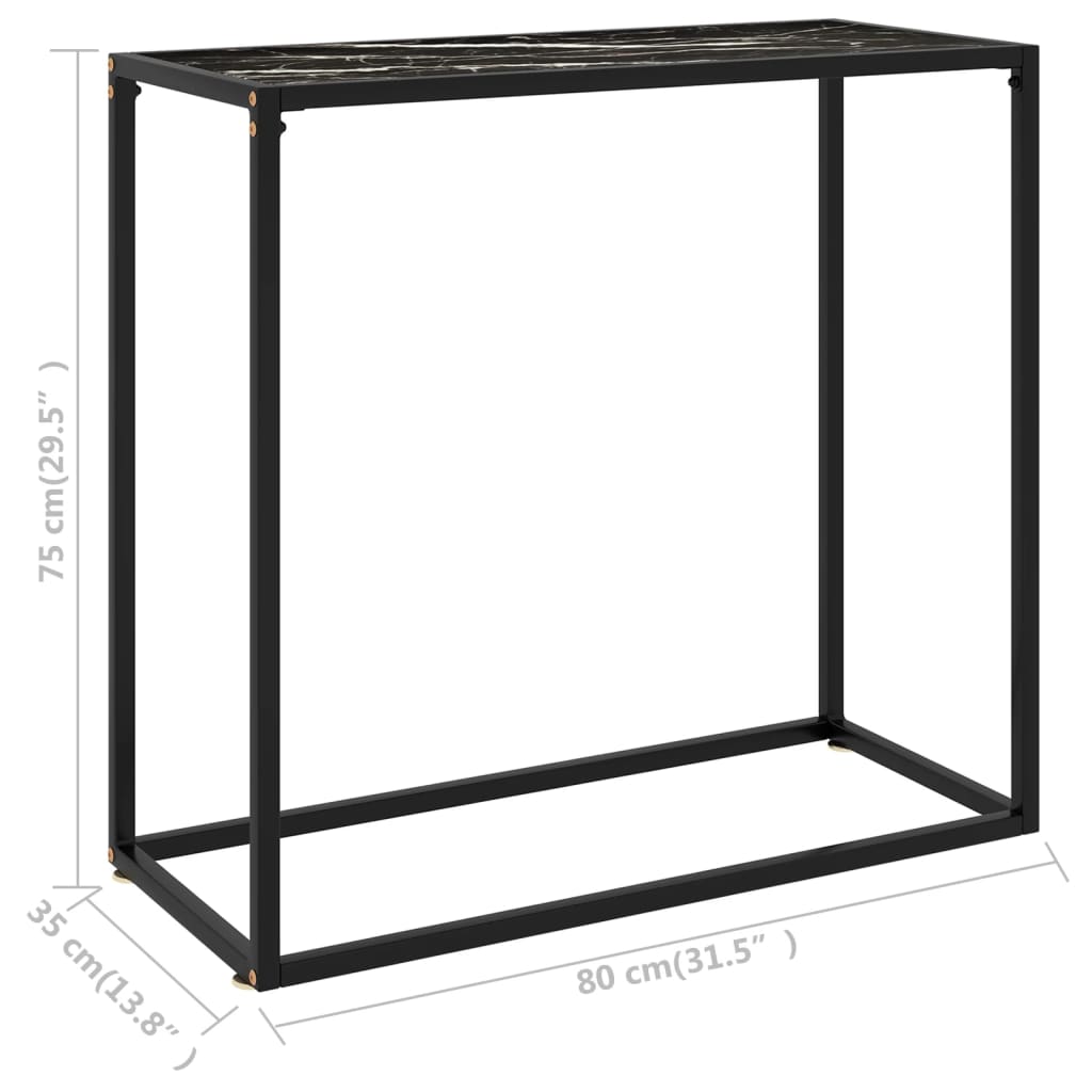 vidaXL Console Table Black 31.5"x13.8"x29.5" Tempered Glass-4