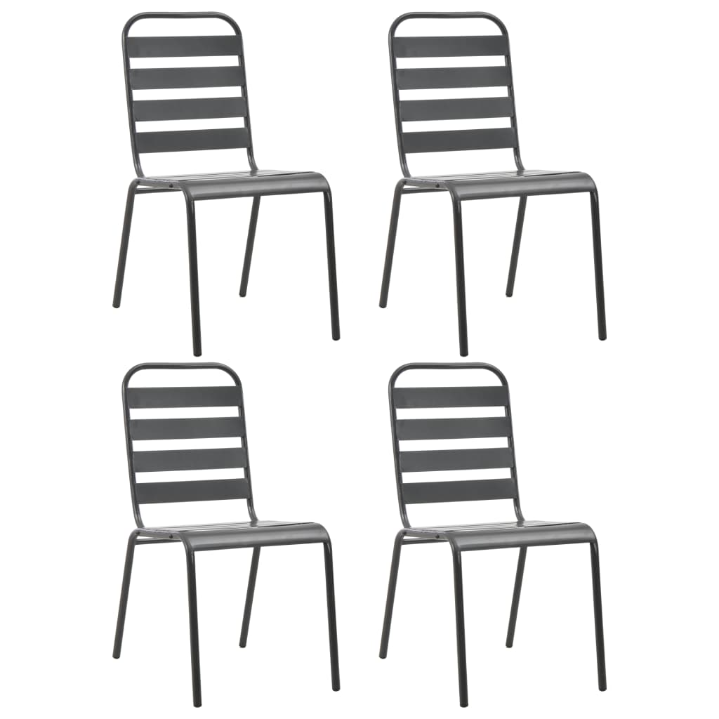 vidaXL Patio Chairs 4 pcs Slatted Design Steel Dark Gray-0