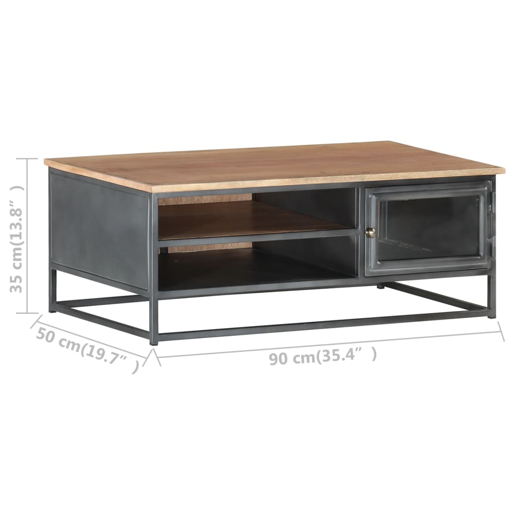 vidaXL Coffee Table Gray 35.4"x19.7"x13.8" Solid Acacia Wood-6