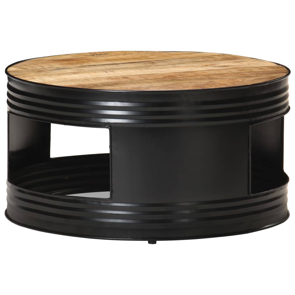 vidaXL Coffee Table Black 26.8"x26.8"x14.2" Solid Rough Mango Wood-10