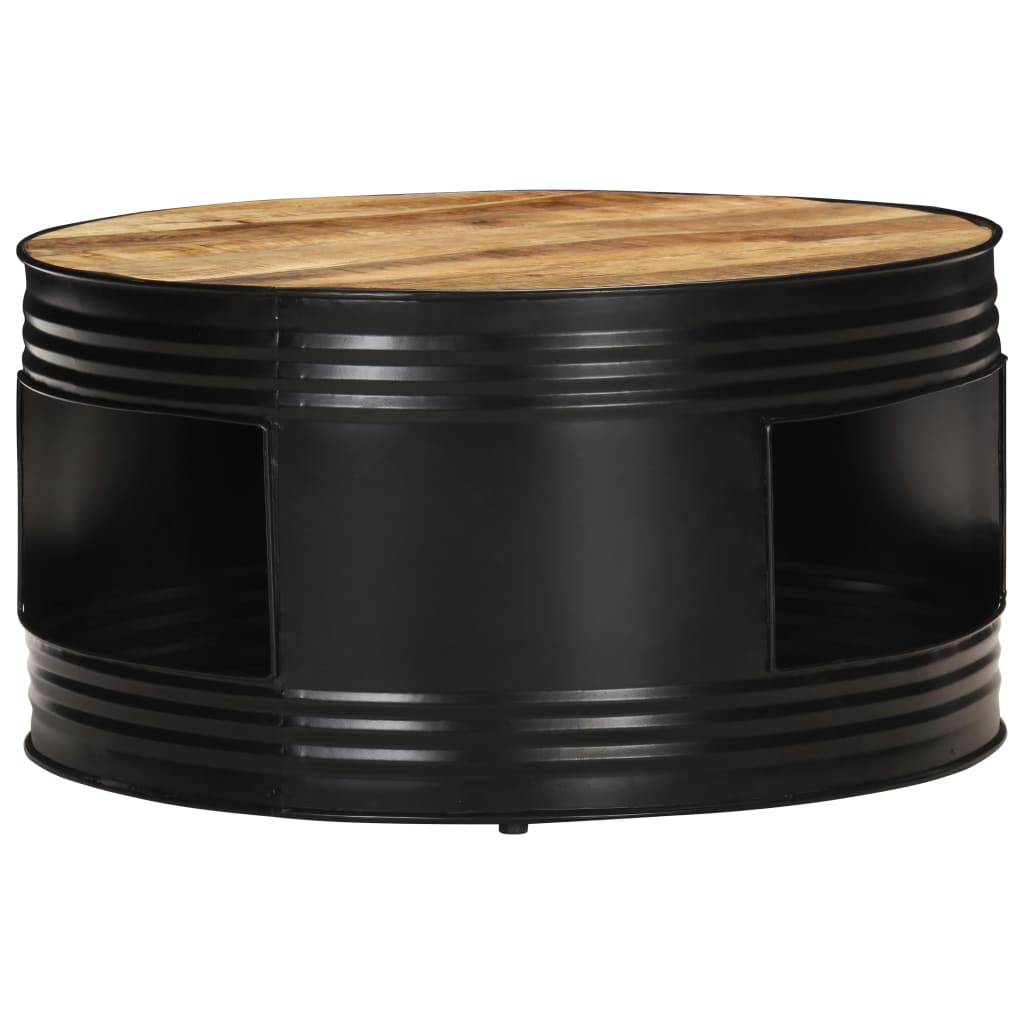 vidaXL Coffee Table Black 26.8"x26.8"x14.2" Solid Rough Mango Wood-27