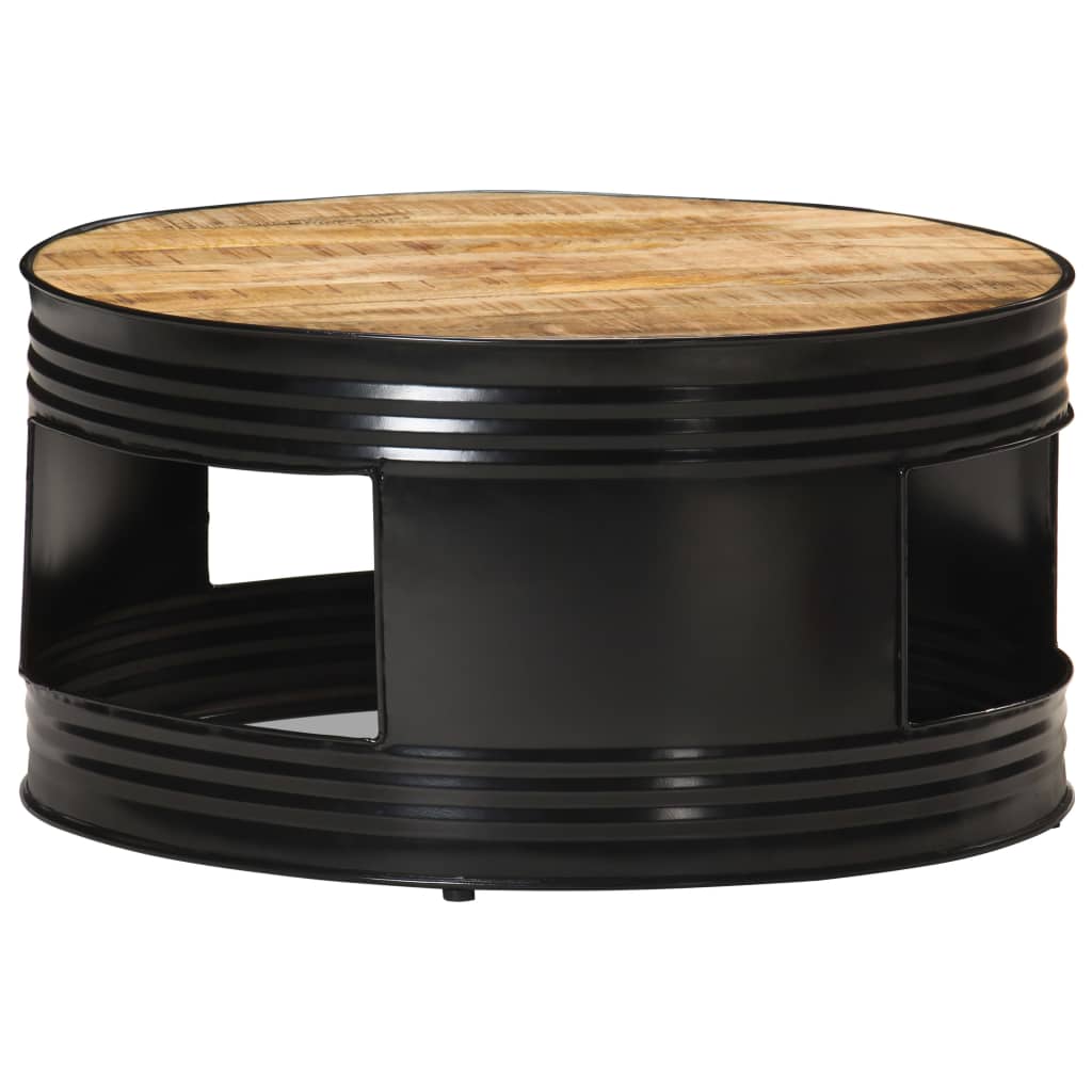 vidaXL Coffee Table Black 26.8"x26.8"x14.2" Solid Rough Mango Wood-5