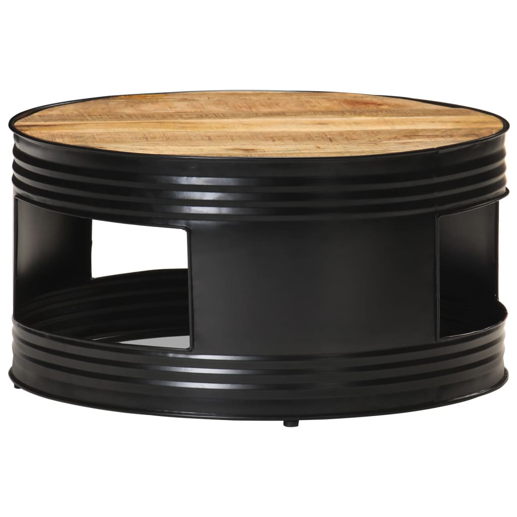 vidaXL Coffee Table Black 26.8"x26.8"x14.2" Solid Rough Mango Wood-9