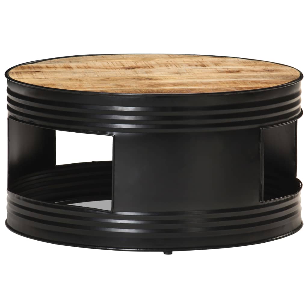 vidaXL Coffee Table Black 26.8"x26.8"x14.2" Solid Rough Mango Wood-13