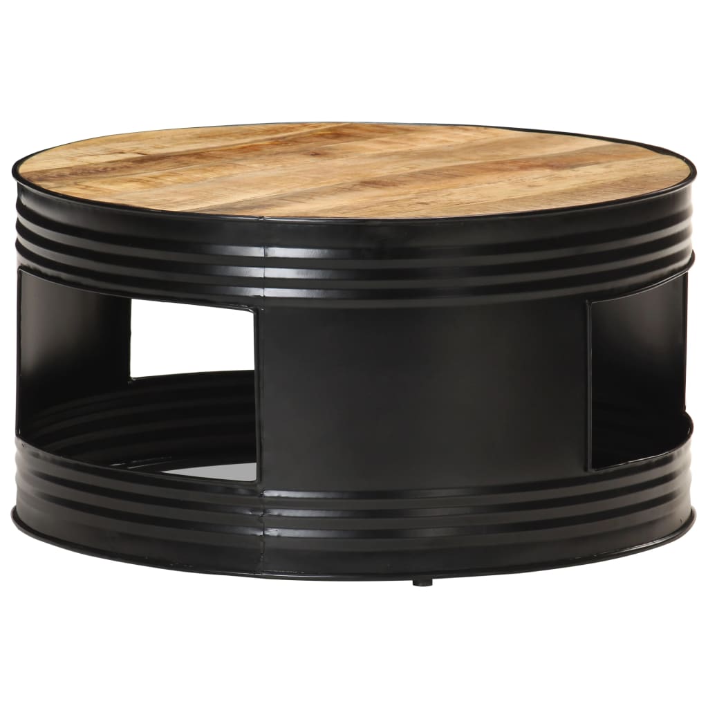 vidaXL Coffee Table Black 26.8"x26.8"x14.2" Solid Rough Mango Wood-17