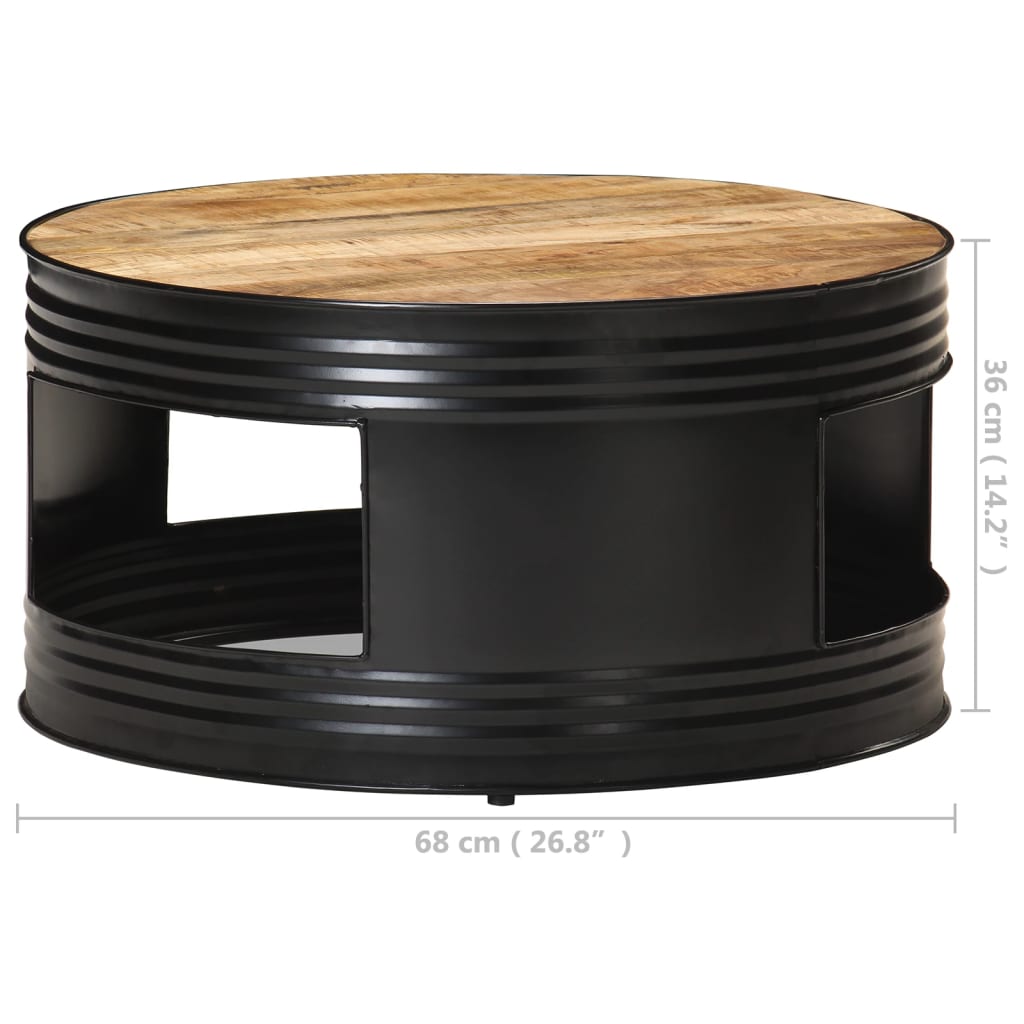 vidaXL Coffee Table Black 26.8"x26.8"x14.2" Solid Rough Mango Wood-21