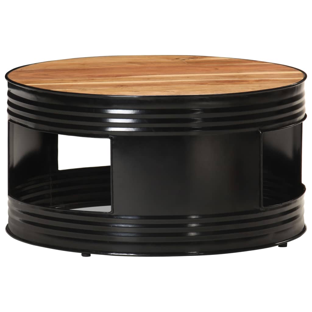 vidaXL Coffee Table Black 26.8"x26.8"x14.2" Solid Rough Mango Wood-0