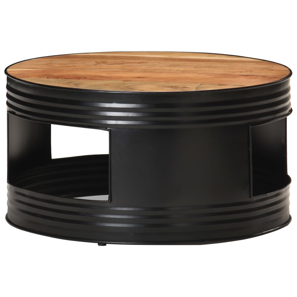 vidaXL Coffee Table Black 26.8"x26.8"x14.2" Solid Rough Mango Wood-26