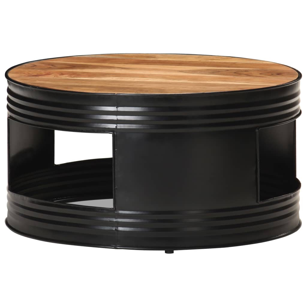 vidaXL Coffee Table Black 26.8"x26.8"x14.2" Solid Rough Mango Wood-30