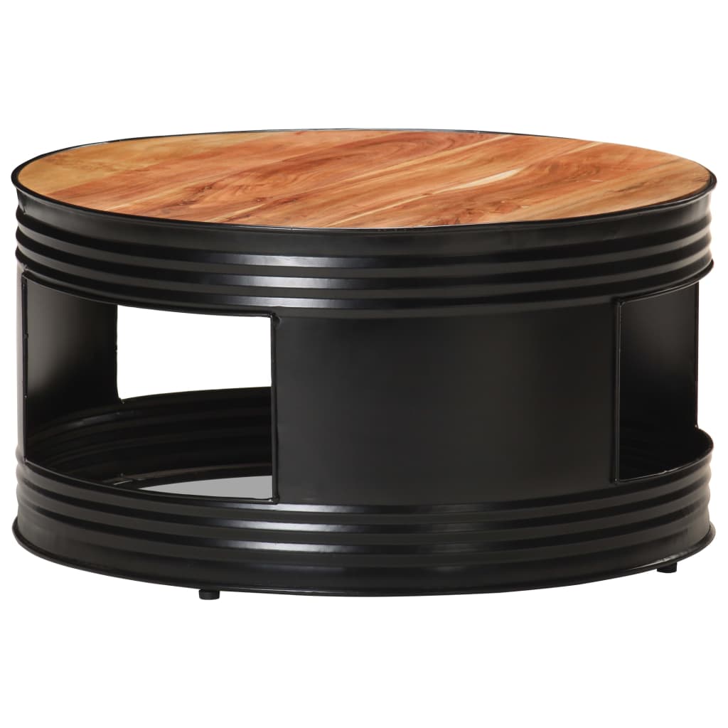 vidaXL Coffee Table Black 26.8"x26.8"x14.2" Solid Rough Mango Wood-34