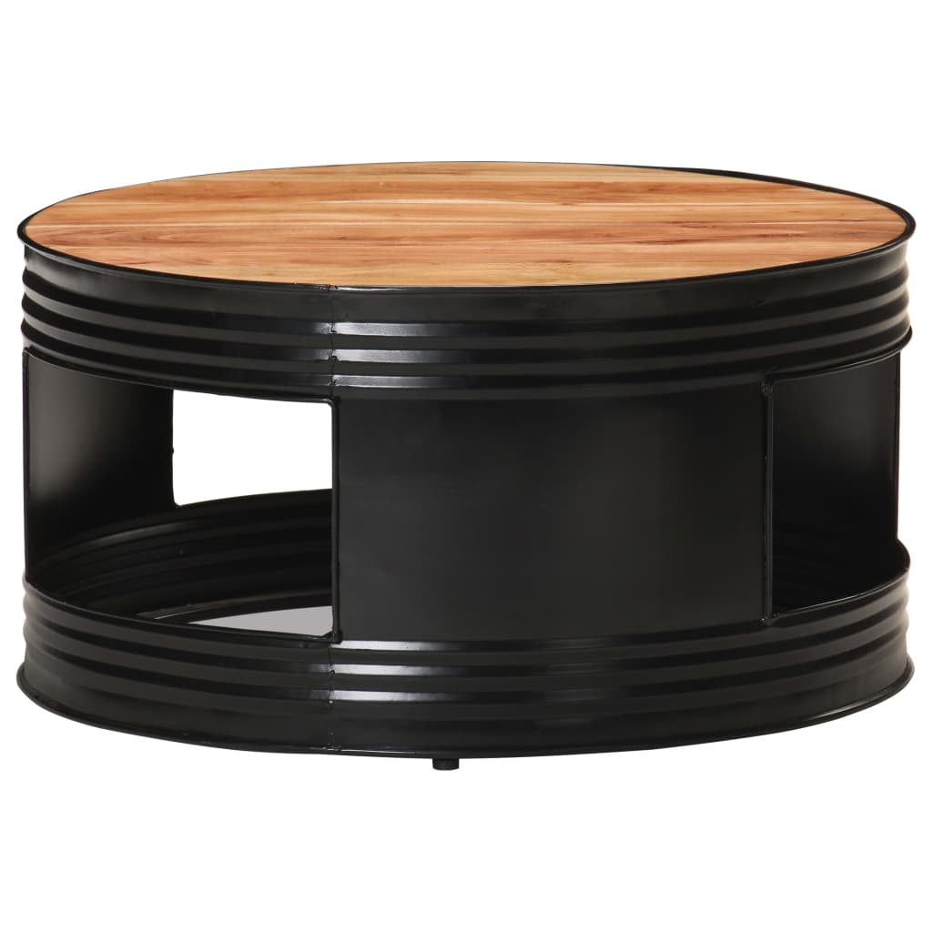 vidaXL Coffee Table Black 26.8"x26.8"x14.2" Solid Rough Mango Wood-38