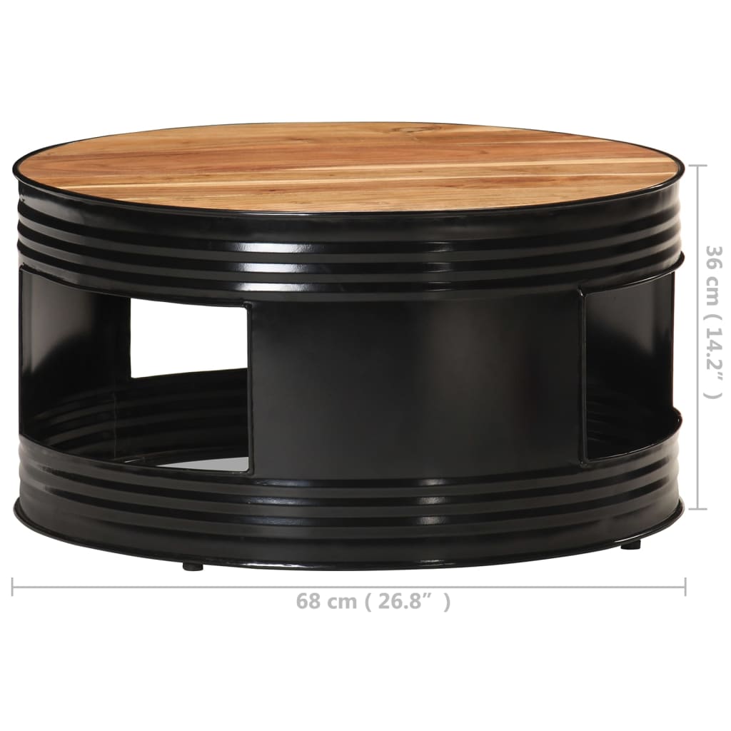vidaXL Coffee Table Black 26.8"x26.8"x14.2" Solid Rough Mango Wood-1