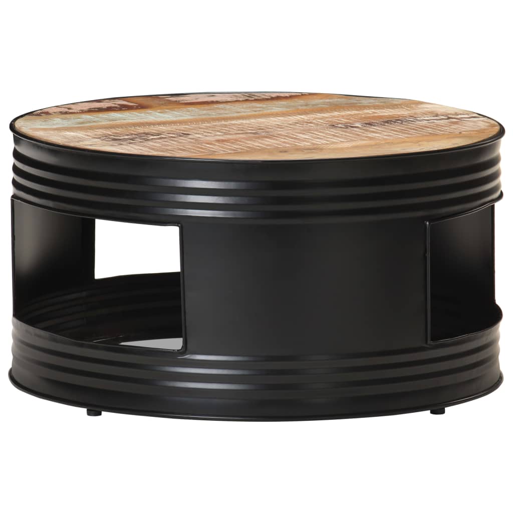 vidaXL Coffee Table Black 26.8"x26.8"x14.2" Solid Rough Mango Wood-7
