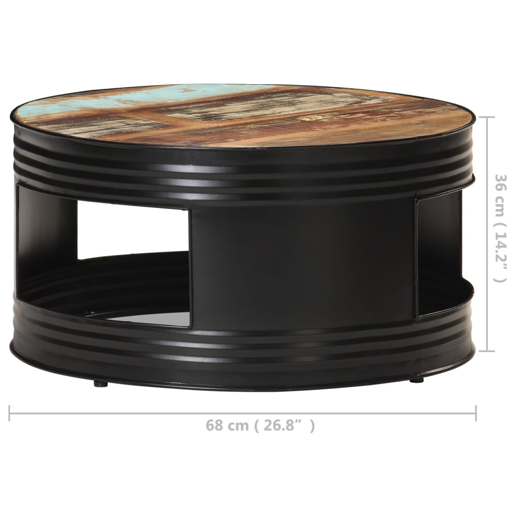 vidaXL Coffee Table Black 26.8"x26.8"x14.2" Solid Rough Mango Wood-23