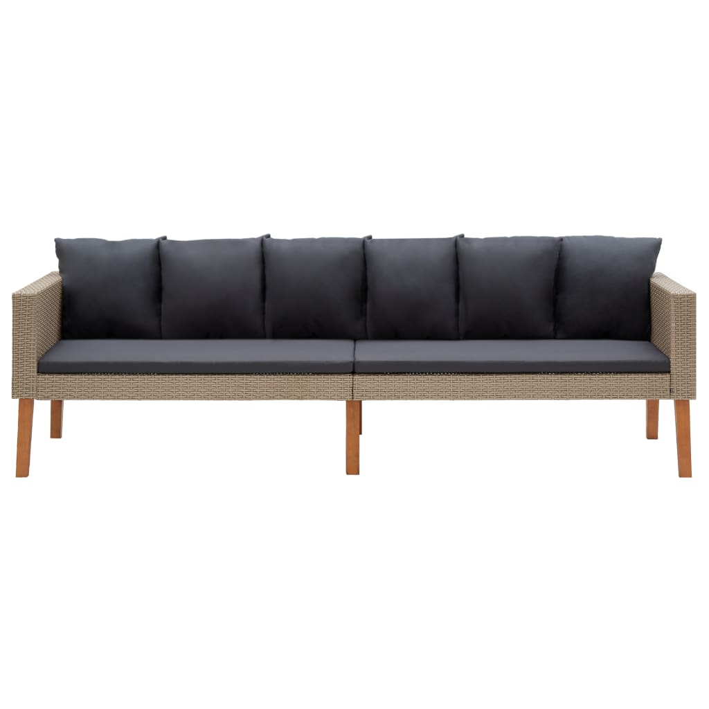vidaXL 3-Seater Patio Sofa with Cushions Poly Rattan Beige-0