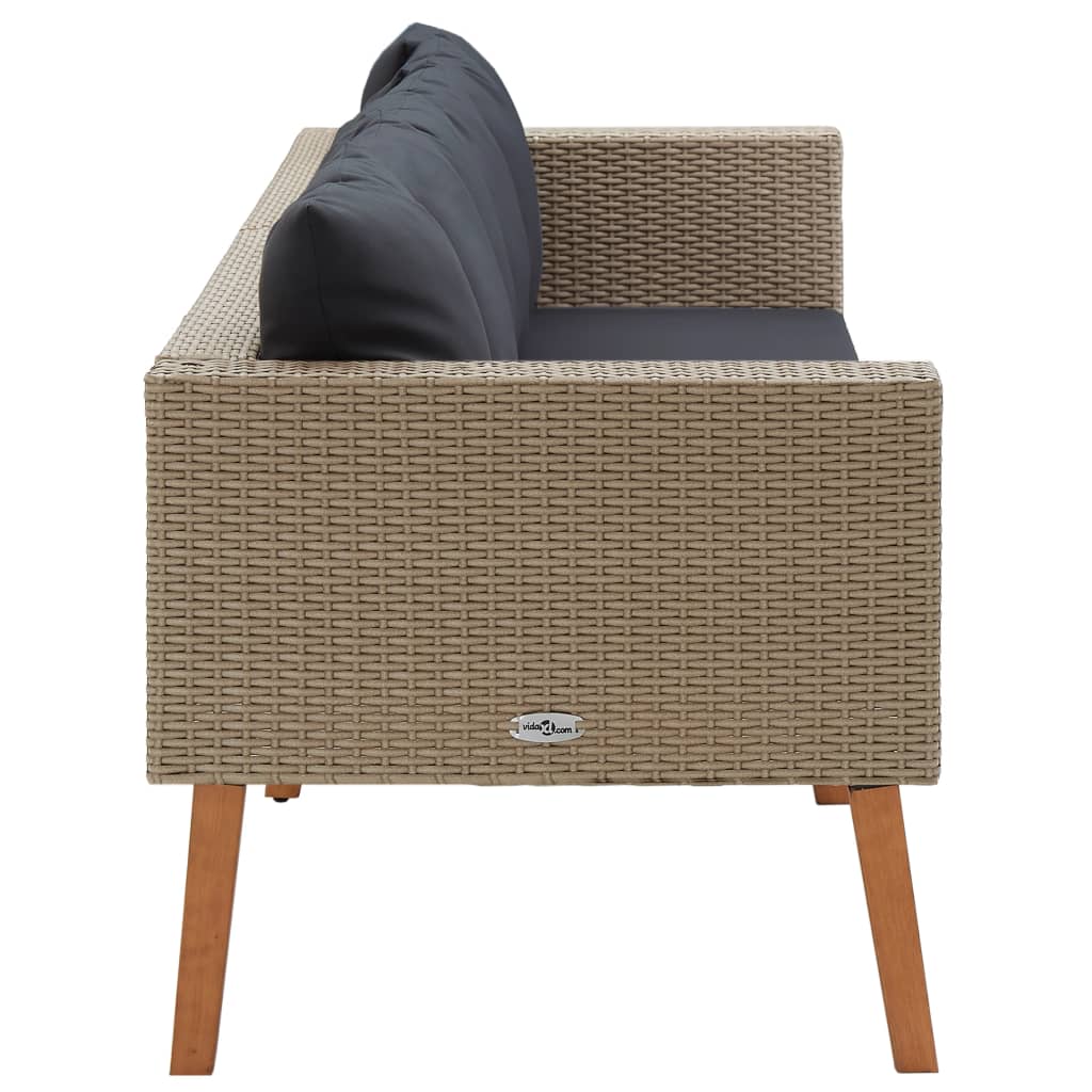 vidaXL 3-Seater Patio Sofa with Cushions Poly Rattan Beige-1