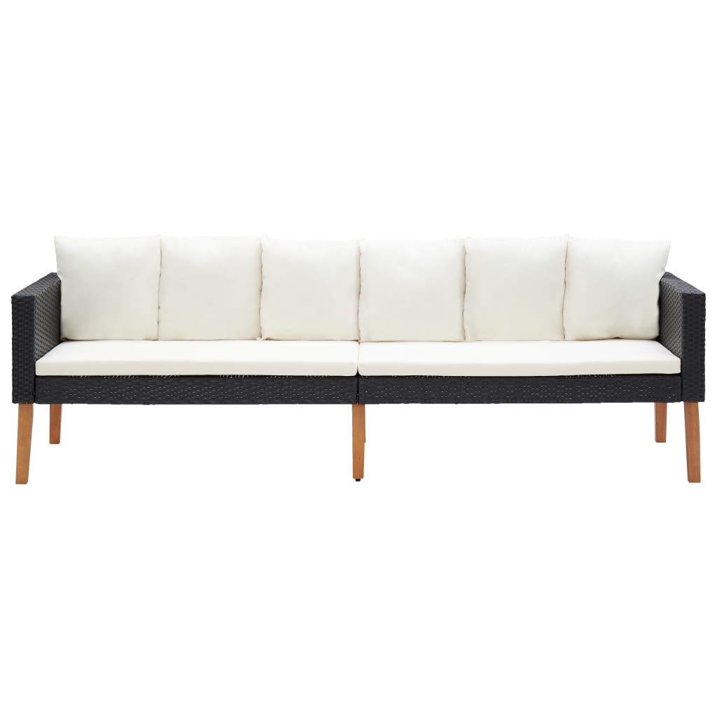 vidaXL 3-Seater Patio Sofa with Cushions Poly Rattan Black-0