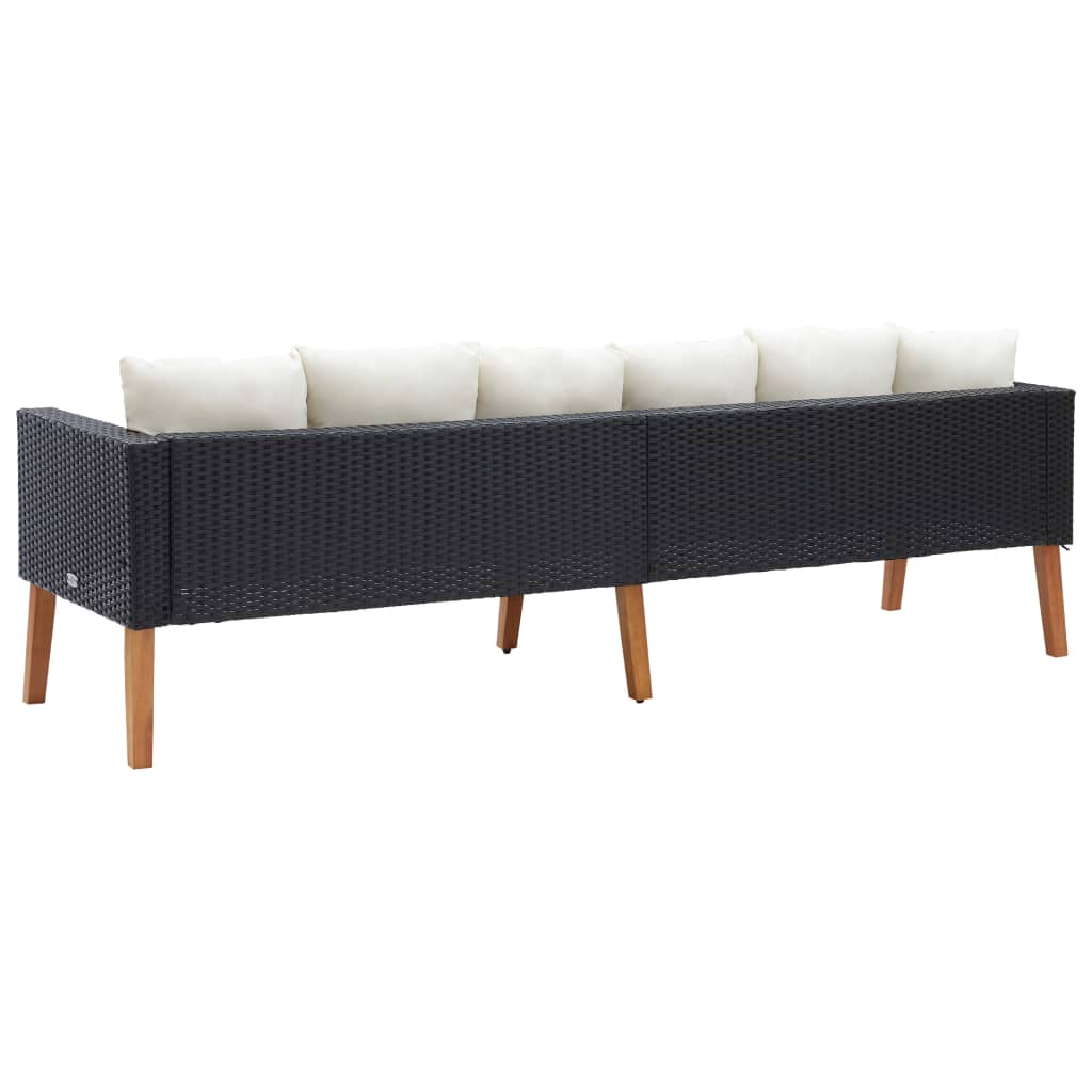 vidaXL 3-Seater Patio Sofa with Cushions Poly Rattan Black-2