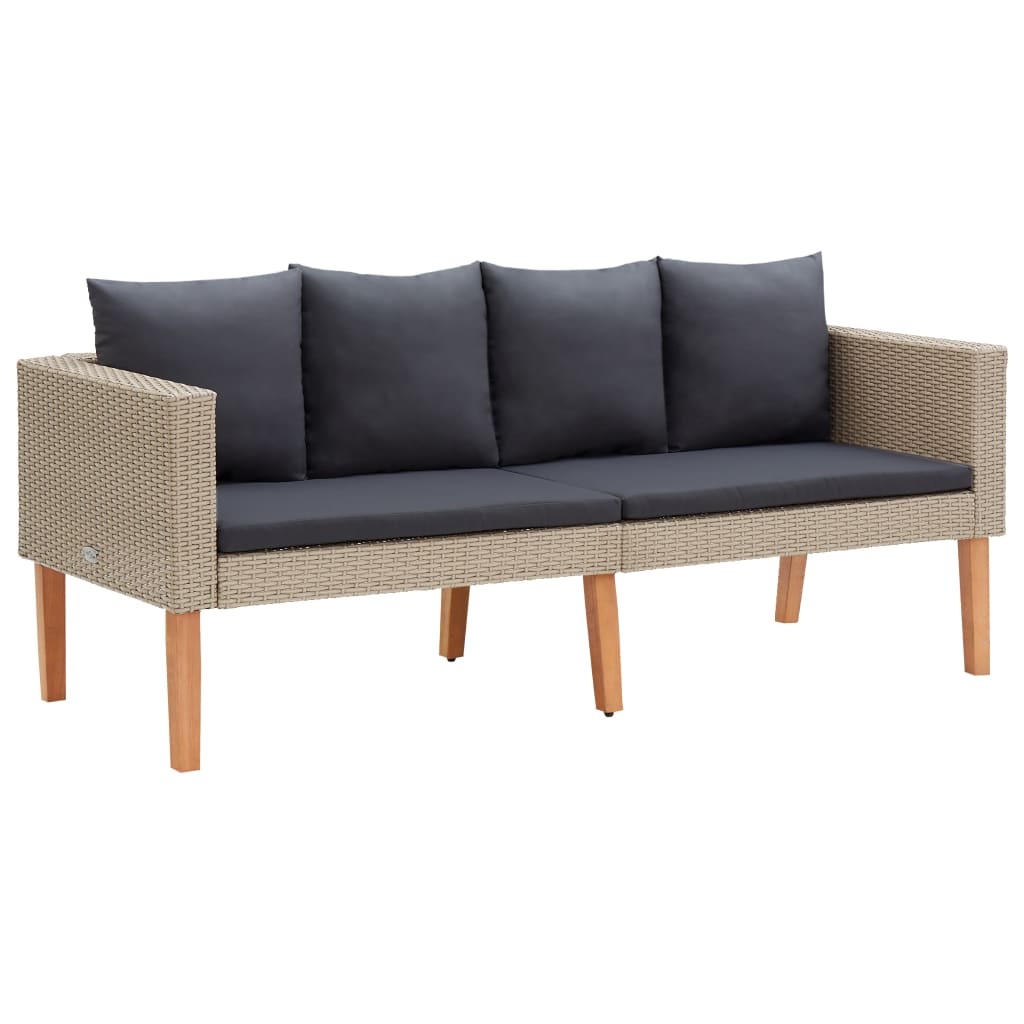 vidaXL 2-Seater Patio Sofa with Cushions Poly Rattan Beige-0