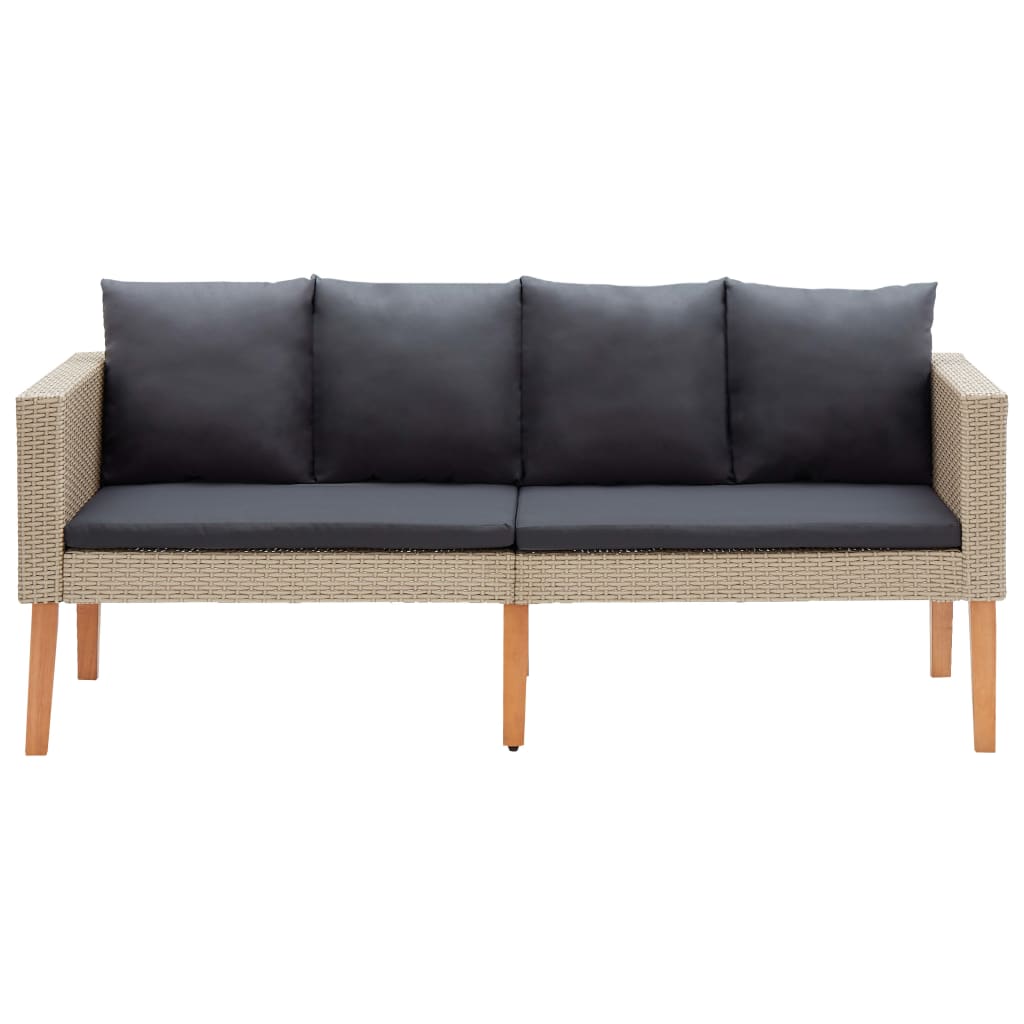vidaXL 2-Seater Patio Sofa with Cushions Poly Rattan Beige-1
