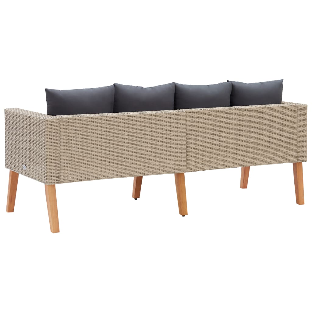 vidaXL 2-Seater Patio Sofa with Cushions Poly Rattan Beige-3