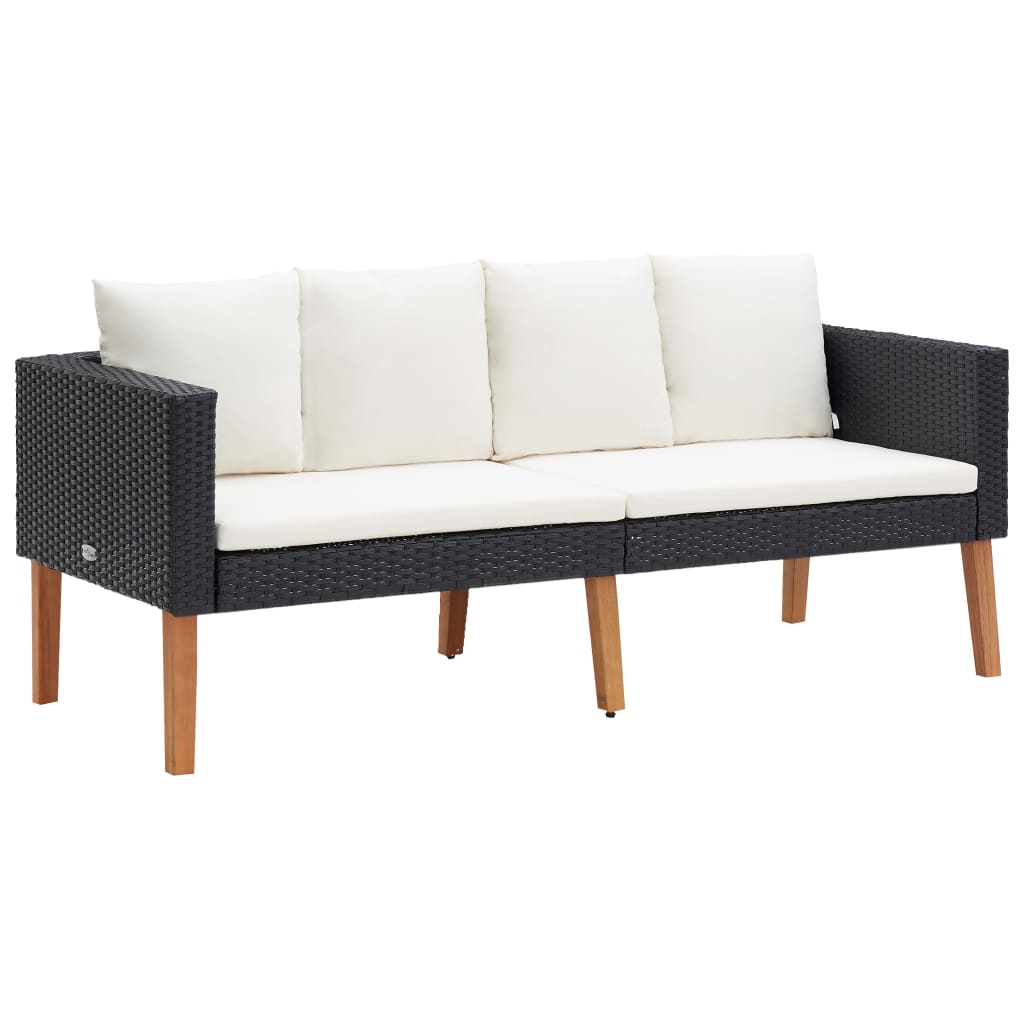 vidaXL 2-Seater Patio Sofa with Cushions Poly Rattan Black-0